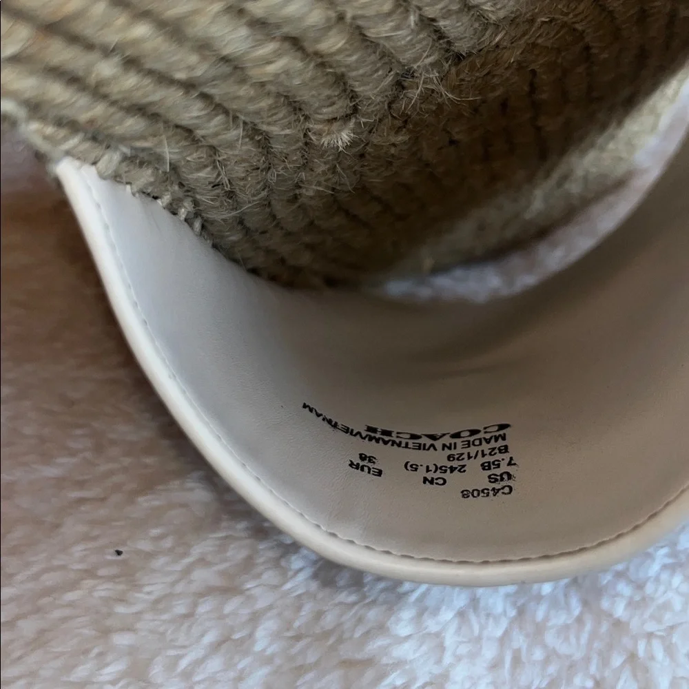 Coach Women's Cream Espadrille Slides with Gold Accent